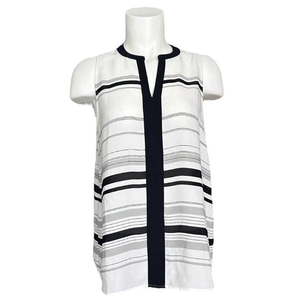 41 Hawthorn‎ Women's Pullover Stripes Split Neck Sleeveless Blouse Top Size M
